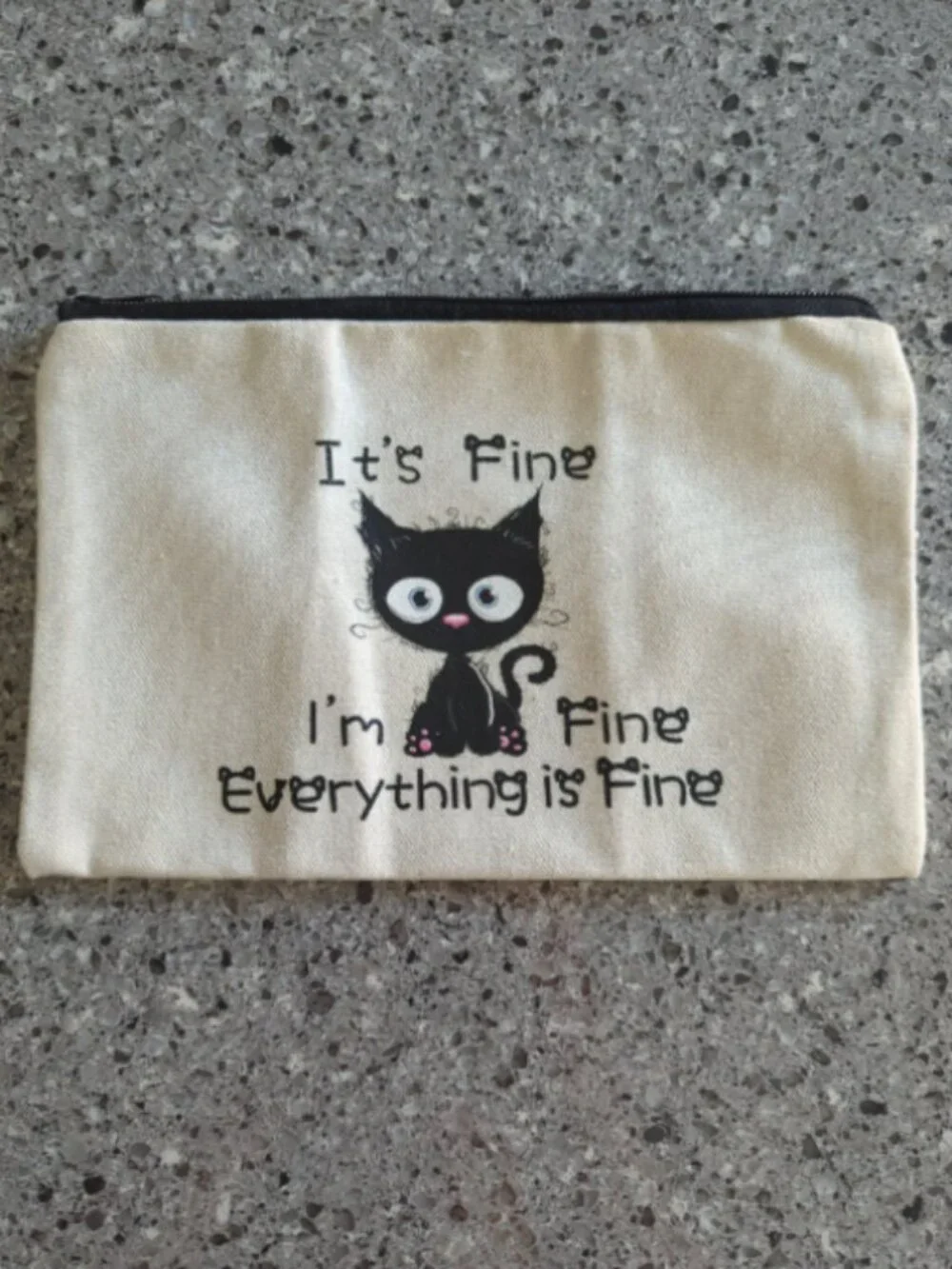 Everything is Fine Black Cat Canvas Zip Bag